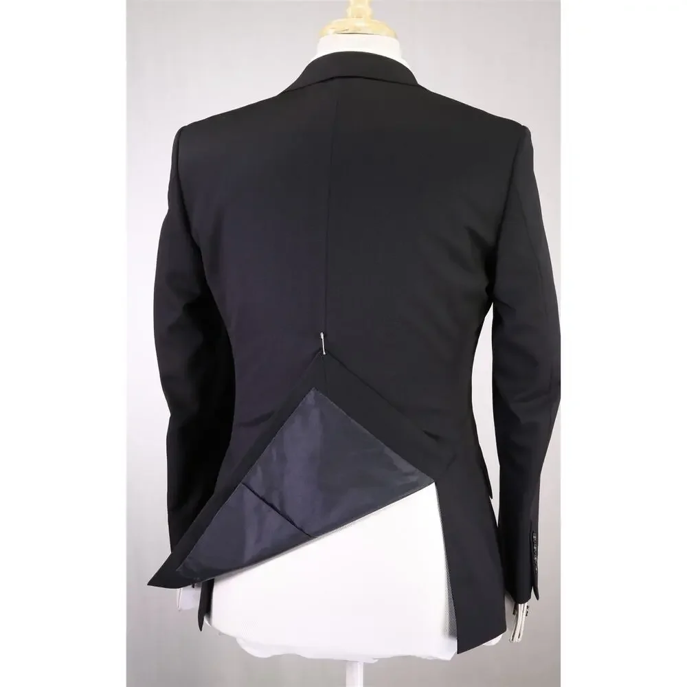 Richard James Savile Row Solid Black 2-Btn Modern Fit Wool Suit 36S